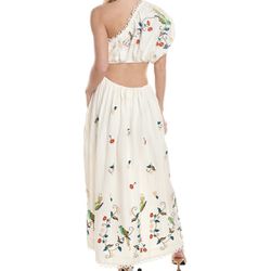 Farm Rio Pitanga One-Shoulder Embroidered Cutout Maxi Dress 