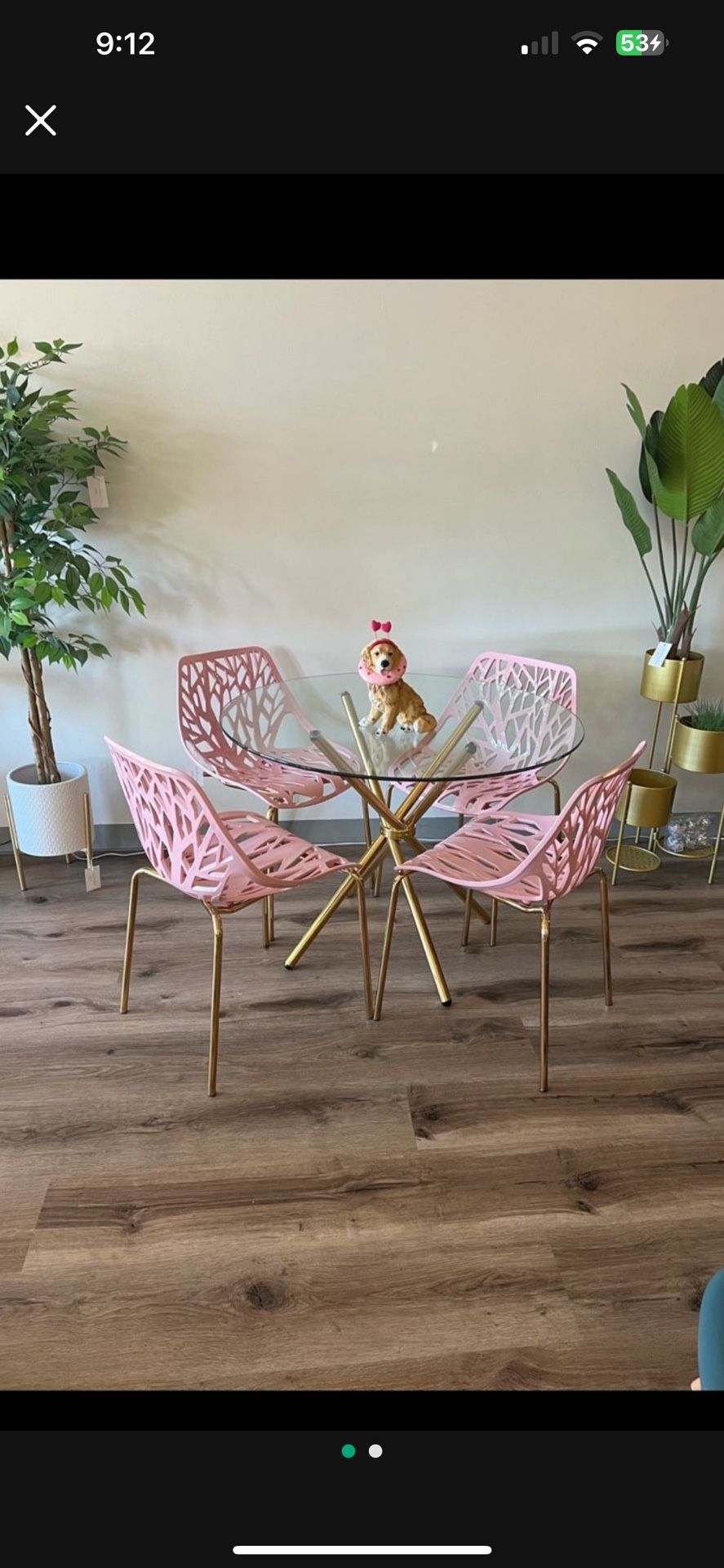 Pink Gold Dining Chairs And Table Set For 4
