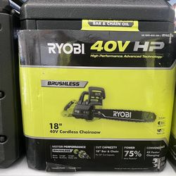 New Ryobi Brushless 18" 40V Cordless Chainsaw Asking price $275 Retail price $369