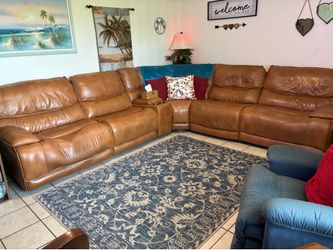 Leather Saddle Brown Sectional Sofa