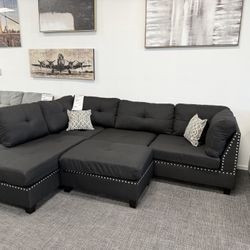 Black Sofa Sectional Set W/ Ottoman - EZ $10 Down Payment Options Available 