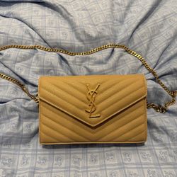 SAINT LAURENT YSL Wallet on Chain Quilted Envelope Leather Cross Body Bag