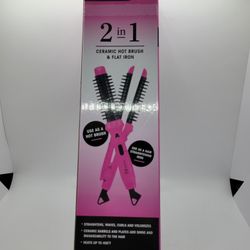 Power IQ 2 In 1 Ceramic Hit Brush And Flat Iron New