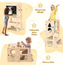 Folding learning tower with blackboard