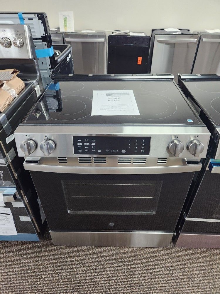 30 in. 5 Burner Element Smart Slide-ln Electric Convection Range in Stainless w/ EasyWash Oven Tray 8 No-Preheat Air Fry