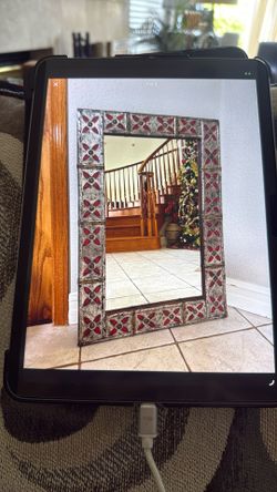 Vintage Pier 1 Imports Pewter & Brass Enameled Wall Mirror