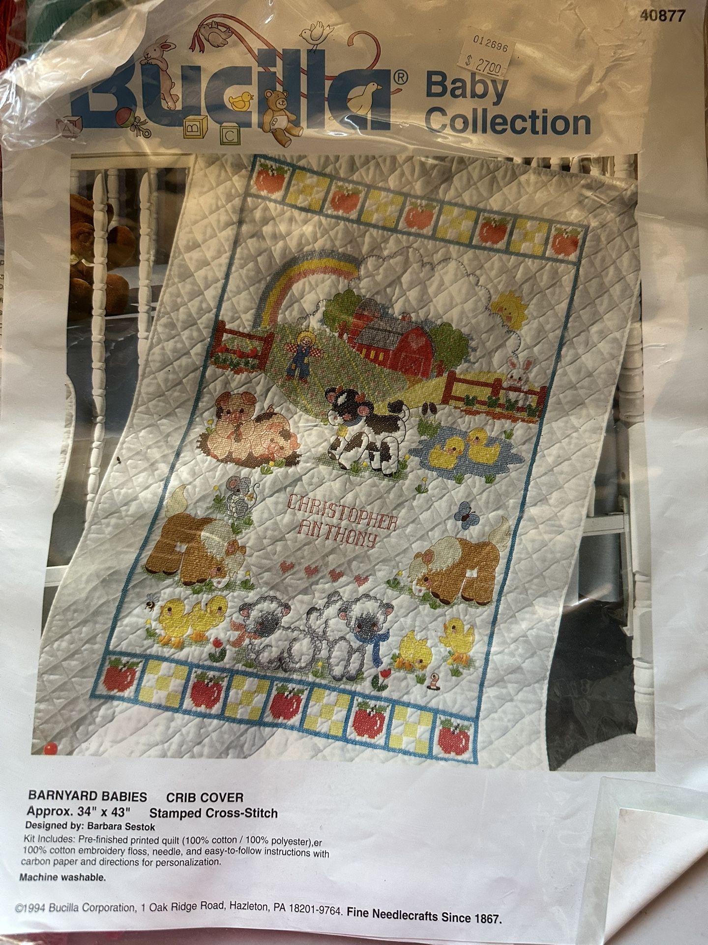Bacilli crib cover barnyard babies 34x43” embroidery kit unfinished w/needles see photos for more