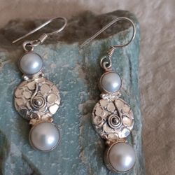 Pearl Earrings In Sterling Silver -NEW