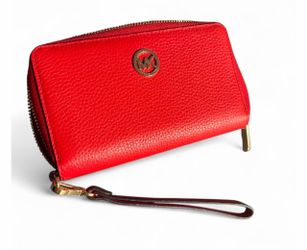 Michael Kors Red Leather Zip-Around Wristlet Wallet