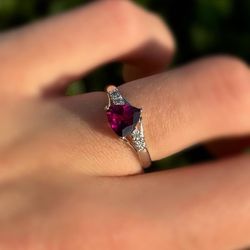 Jewelry 10k solid white gold black diamonds purpurite 0.82 CTW ring sz 7.00