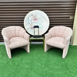 Pair 90s deco revival channel back side chairs