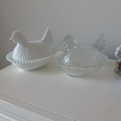 VINTAGE Hen On A Nest Glass CANDY DISH, Each For $25