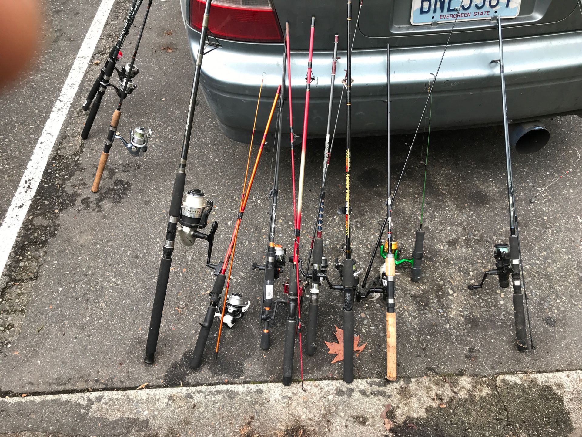 2 fishing rod poles and reels shimano Okuma