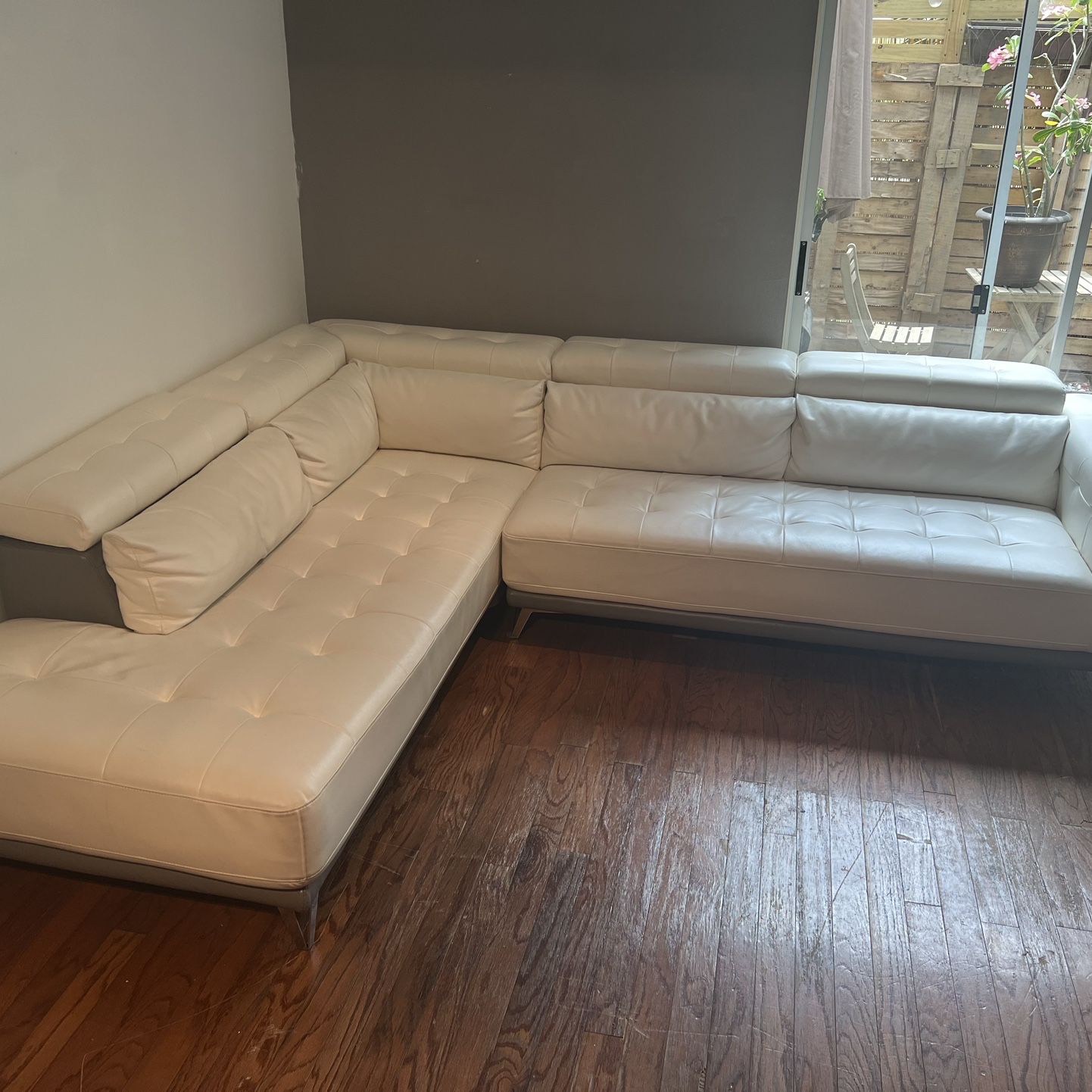 Sectional Sofa, Two Tone Leather (white & Gray)