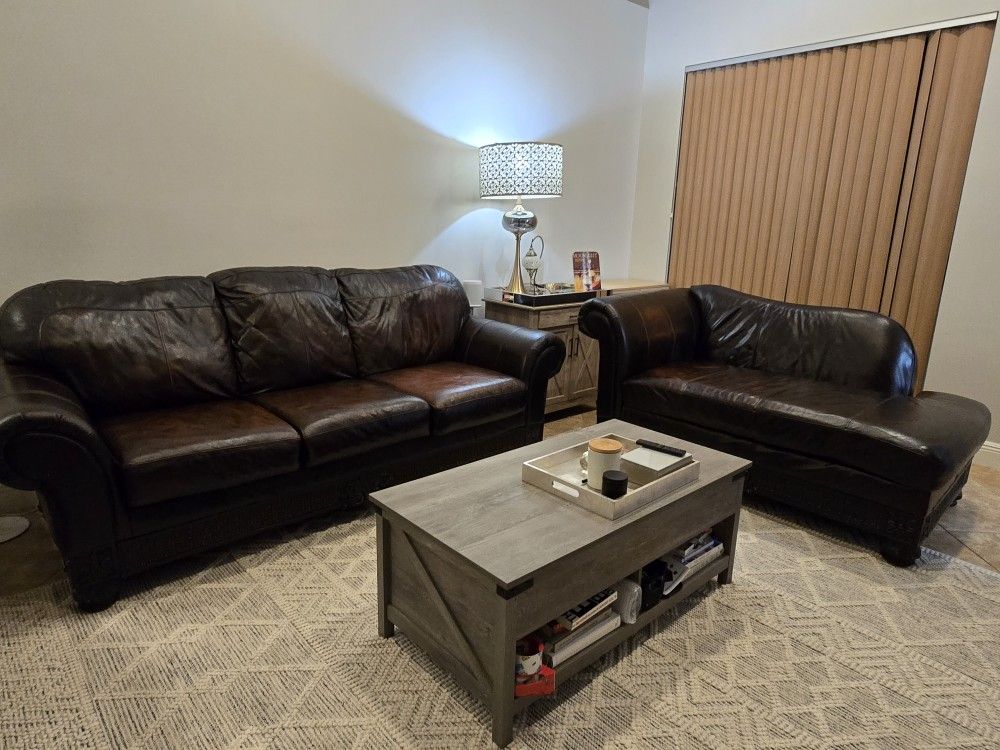 Leather Sofa & Chaise – Excellent Condition