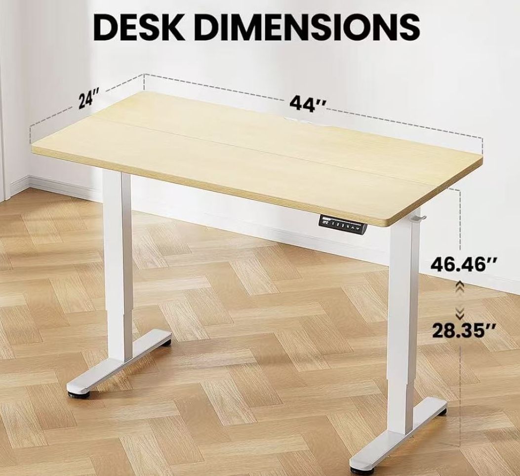 🥨Electric Standing Desk, 44 x 24 Inches Height Adjustable Stand up Desk, Sit Stand Home Office Desk, with Two-Piece Desktop, Natural
