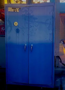 Strong Hold industrial storage cabinet on wheels