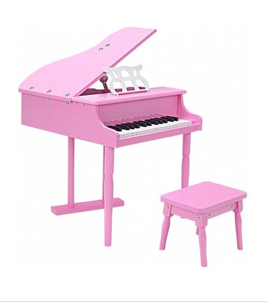 Costway 30 Key Childs Toy Grand Baby Piano W/ Kids Bench Wood Pink TY322017PI