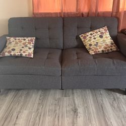 Sofa Set - Two Pieces - Gray Blue With Cushions