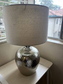 Modern Silver Hammered Metal Table Lamp with Shade