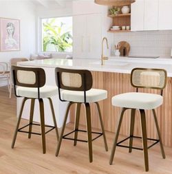 Rattan Back Counter Stools Set of 2