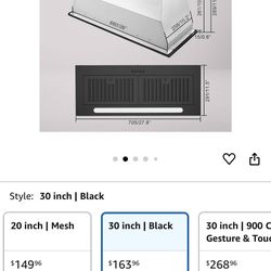 30 In Black Stainless Steel Built In Kitchen Vent