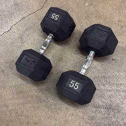 55lb Hex Rubber Dumbbells 