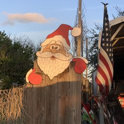 Christmas Santa On Wood Fence 