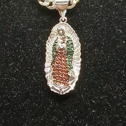 925 Silver Curb Chain With Virgin Mary Pendant