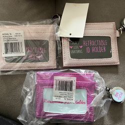 Lot of 3 pink retractable id card holder wallets