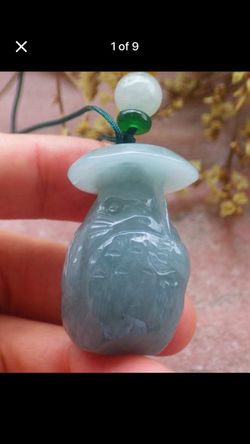 Certificate Jadeite jade Cartoon My Neighbor Totoro Chinchilla and mushroom Pendant light green