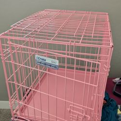 MidWest Homes for Pets 24-Inch Pink Fashion iCrate Single Door Folding Dog Crate, Enhanced Security, Includes Leak- Proof Pan, Divider Panel, Handle, 