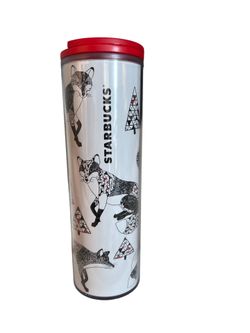Starbucks 2017 Holiday Acrylic Tumbler with Geometric Trees and Foxes & Red Lid