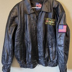 Leather 100% Jacket - Vietnam Veteran - Black (Perfect Condition)