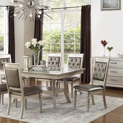 Brand New Silver Gray 7pc Dining Table Set