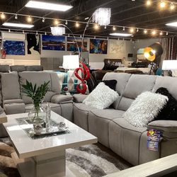 Beautiful Sofa & Loveseat 4 Power Recliners On Sale Now For $1299 Color Gray Only.