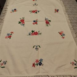 Vintage Hand Embroidered Runner. Last Pic Shows A Piece That Was Patched But Bot Noticable Unless You Really Look