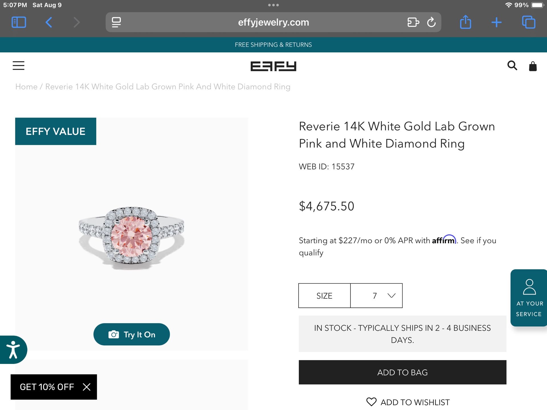 Reverie 14K White Gold Lab Grown Pink and White Diamond Ring