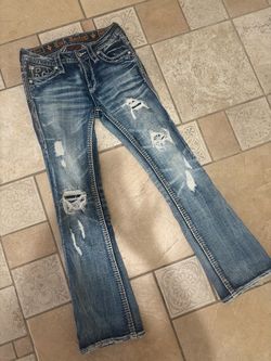Rock Revival Women's Size 24 Light Wash Distressed Jeans | Thick Stitching | Trendy Denim
