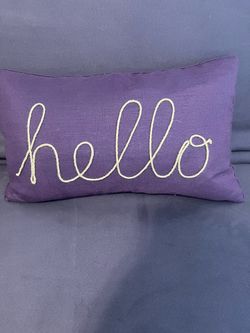 Purple “hello” Decorative Pillow