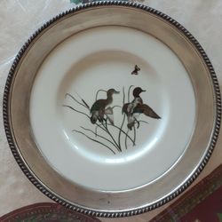Frank M Whiting / Dennis Puleston Green Wing Teal PLATE w Sterling Rim ca. 1940
