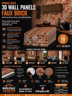 Dundee Deco 3D Faux Brick Wall Panels Set of 10