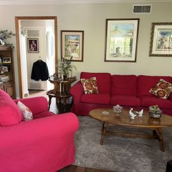 Red Sofa And Chair , Good Condition 