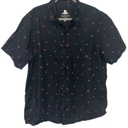 Sony Playstation Mens' Controller Icon Allover Print Woven Button Up Shirt XXL