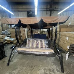 Solar Outdoor Porch Swing Chair for Adults 2/3-Seat Patio Hanging Swing w/Adjustable Canopy Patio Lounge Chair for Garden (3 Seater-Iced Coffee) 🔥$18