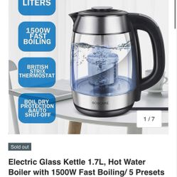 1.7L electric glass tea kettle, new: $