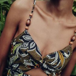 ZARA Printed Mini Dress With Cut-Out Detail Tropical Brown Yellow Size S 8 