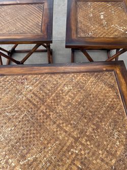 three piece wood bamboo table set