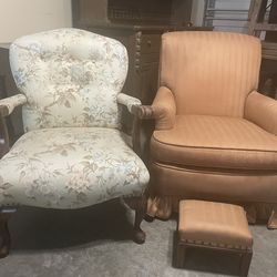 2 Vintage Chairs (plus Ottoman ) - Both for $60!