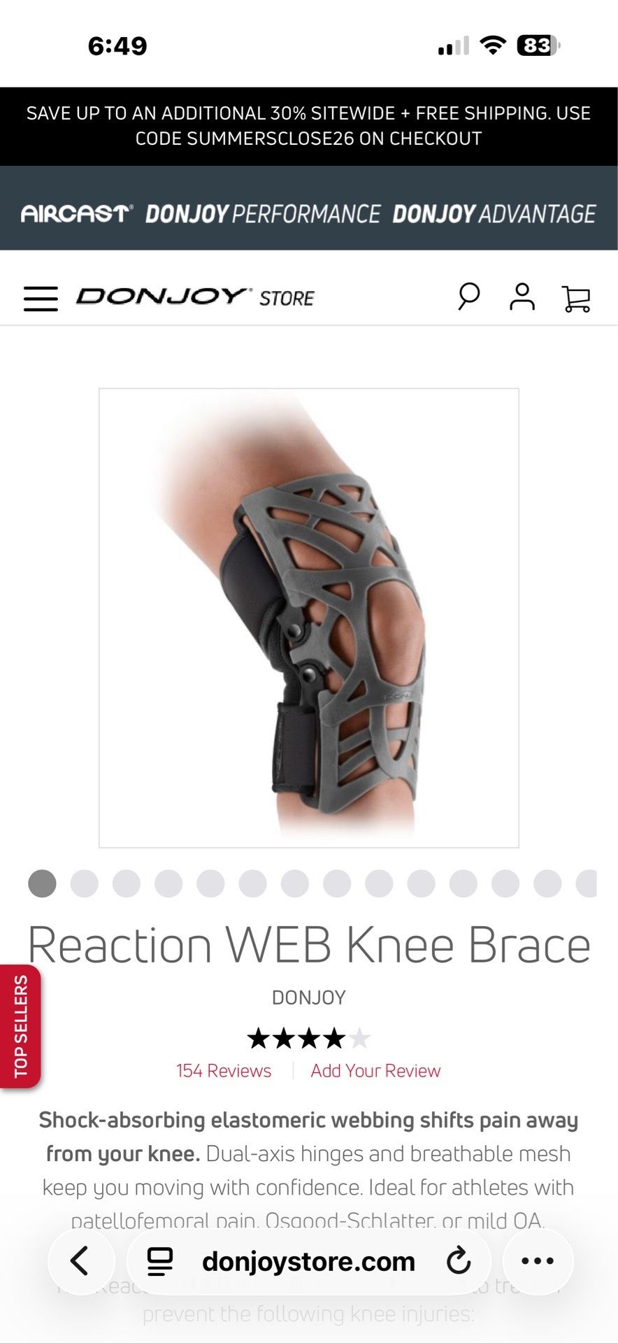 Don joy Reaction Knee Brace XL/XXL, Gray